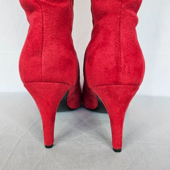 Red Velour Knee-High Women's Boots with Rose/Flower Accents, Size 6M - Picture 10 of 16